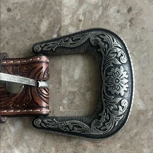 Silver and Brown Western Belt Buckle